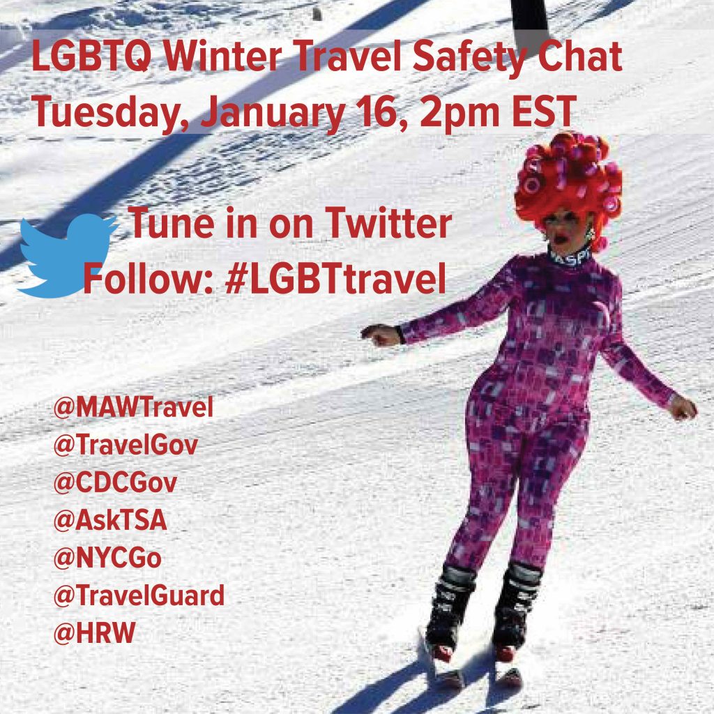 Twitter chat on LGBT travel safety, Tuesday, Jan 16 2pm ET via ManAboutWorld gay travel magazine